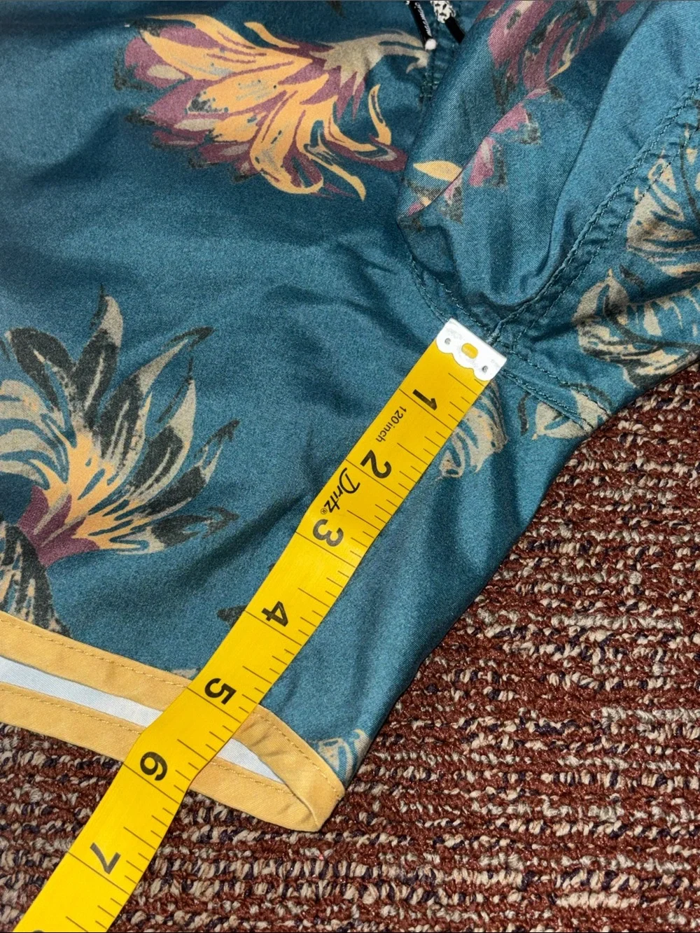 Maamgic 5” swim shorts tropical print chartreuse trim floral print beach XL